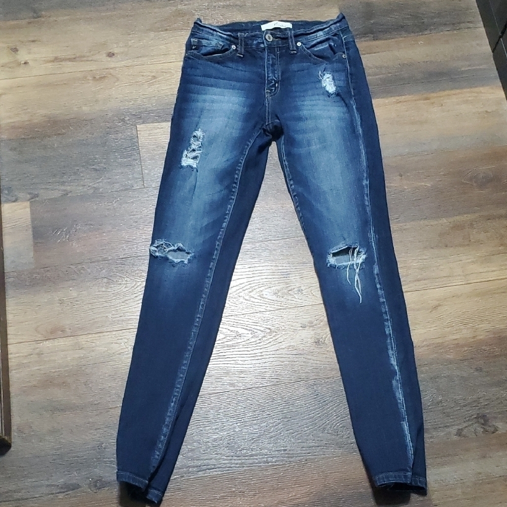 KanCan Blue Skinny Jeans with Modern Distressing